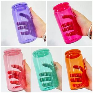 16oz Sublimation Colored Straw Cans Glass Colorful Can Jelly Lid Jar Cups Beer Blank With Drinking Glasses Wi Vtrqt
