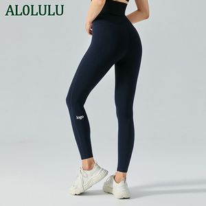 AL0LULU Calças de ioga de pelúcia com bolsos leggings de cintura alta para mulheres esportes corrida treinamento fitness
