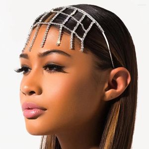Saç klipsleri tasarımı lüks rhinestone püskül çember kafa bandı taç parçası kadınlar için kristal gelin alın zinciri takı