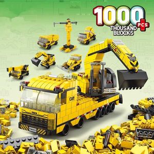 Vehicle Toys 6in1 NEW Excavating Machinery Engineering Vehicle Crane Car Truck Material Handler Model Building Blocks Sets Bricks Toy CityL231114