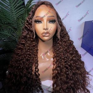Malaysia Glueless 5x5 HD Lace Brown Chocolate Loose Deep Curly Human Hair Wig Pre Plucked 13x4 Lace Front Wig for Black Women