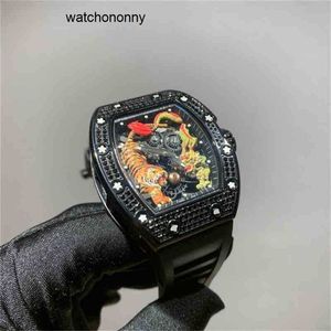 Мужские механические часы Tiger, роскошные мужские часы Richa с маховиком дракона, механические, с полной дрелью, натуральная лента, пряжка-бабочка, 42 мм, высокое качествоRI