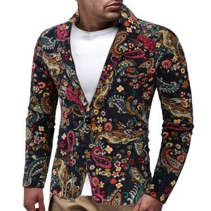 Qnpqyx new Street Men Blazer Slim Fit European American Men's National Style Printed Suits Can -Cual Single Jackets