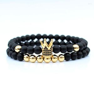 Charm Bracelets Crown 6mm Matte Onyx Stone Beads Armband For Men Accesorios Pulseira Man Jewellery Erkek Bileklik Wholesale Gift 2023