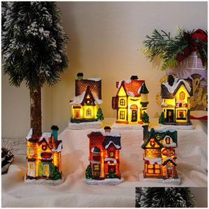 Noel dekorasyonları Noel dekorasyonları ışık evi Kerstdorp Village için Noel Noel Hediyeler Süsler Yıl Natale Navidad Noel 22112 DH36C