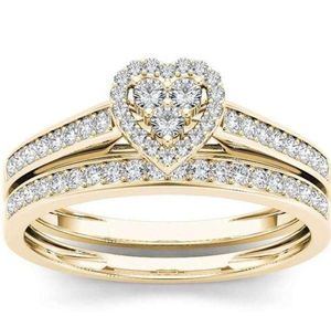 Tasarımcı Ring Love Ring Alyans Gelin Seti Zarif Kristal Nişan Yüzüğü Lüks Altın Renk Yuvarlak Kalp Zirkon Kadınlar Boho Takı
