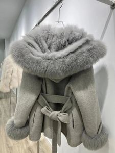 Женское пальто из искусственного меха 2023, зимняя куртка с большим капюшоном, женский натуральный жилет с внутренней стороны, кашемировая шерстяная верхняя одежда 231115