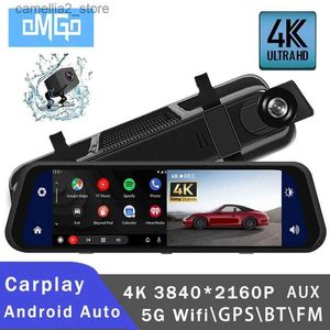 Автомобильные видеорегистраторы Автомобильные видеорегистраторы 4K 2160P Carplay Android Auto 5G WIFI GPS Видеорегистратор AUX FM-радио Видеорегистратор Автомобильная камера Поток зеркала заднего вида Регистратор Q231115
