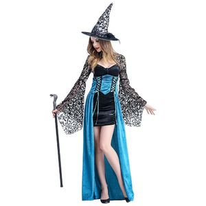 Tema traje cosplay halloween adulto bruxa traje vestido fino trajes boate festa