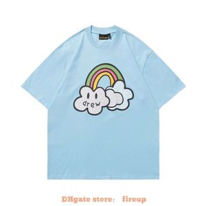 Tasarımcı Moda Giyim Erkek Tees Tshirt İlkbahar/Yaz Yeni Drew Gülümseyen Yüz Gökkuşağı Bulut Baskı Bibo Eşleştiren Çift Gevşek Pamuk Kısa Kollu T-Shirt