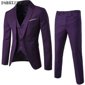 Erkek Ceketler 3pc Erkekler Mor Takım (Ceket+Pantolon+Yelek) Marka İnce Fit Pantolonlu Zarif Takımlar Erkekler Mens Trooming Busienss Smokin Ternos S-6XLL231115