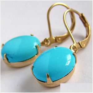 Dangle Avize Küpe Modaya uygun oval kakma Turkuaz Vintage Altın Renkli Metal Kişilik Kadınlar için Damla Dhgarden Dhcmh