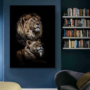 Африканские дикие львы на темных картинах холста на стенах Плакат Искусства и принты Львы Семейные декоративные картинки домашний декор
