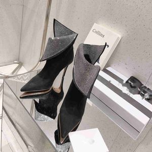 Rhinestone ayak bileği topuklu botlar yılan derisi süet stiletto yüksek topuklu kadın patik lüks tasarımcılar akşam parti ayakkabıları fabrika ayakkabı boyutu 34-42