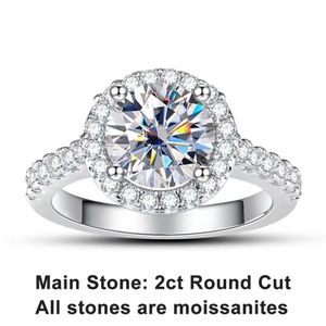 Lüks 2 ct d renk moissanit halo nişan yüzüğü kadınlar için 925 STERLING Gümüş Alyans Güzel Takı