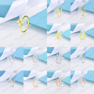 2023 Tasarımcı Çift T Yüzük Açılış 925 Söğüt Yaprak Diamond İnci Şakayık Yüzüğü Klasik Kadın Lüks Takı Orijinal Çanta