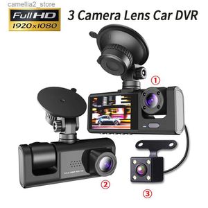 Car DVRs 2.0Inch Car DVR Dash Cam HD Dash Camera Three Way Lens Video Recorder 1080P Black Box Cycle Recording Dashcam Camcorder Q231115