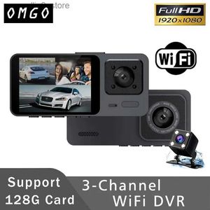 Car DVRs 3 Channel WiFi Car DVR Three Way Dash Cam Inside Vehicle Camera DVRs Recorder FHD 1080P Video Mini Registrator Dashcam Camcorder Q231115