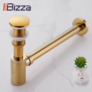 Drenajlar Iibizza Havzası Pop Yukarı Altın Pirinç Şişe Tuzağı Banyo Lavabo Siphon Kit P-Trap Boru Atık Donanımı 230414