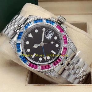 7 стиль алмазные часы мужчины 40 мм дата автоматическое черное набор Diamond Ruby Seat Red Blue Diamond 126710 Baguette Bezel Bracelet из нержавеющей стали 116710 золотые часы