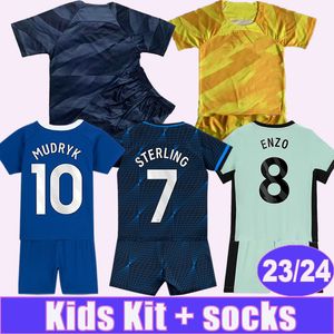 23 24 Sterling Enzo Kids Kit Futbol Formaları Mudryk Madueke Nkunku Chalobah Ev Uzakta 3. GK Çocuk Takım Futbol Gömlek Kısa Kol Üniformaları