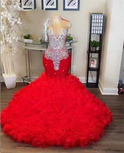 Red Tulle Ruched Silver Crystal Beaded Prom Dresses 2024 Stunning Sexy See Through Mesh Black Girls Birthday Party Gowns vestido