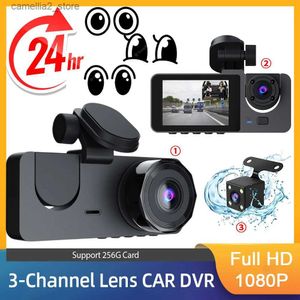 Car DVRs Dash Cam HD 1080P 3*Camera Lens Car DVR 3-Channel Dash Camera Dual Lens Dashcam Video Recorder Black Box 24H Parking Monitoring Q231115
