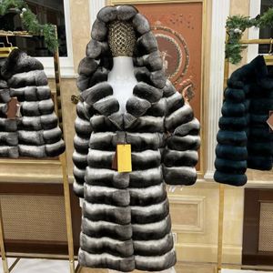 Kadınlar Kürk Sahte Kışlı Gerçek Ceket Uzun Kış Büyük Rex Tavşan Chinchilla Kapşonlu Kadınlar 231114