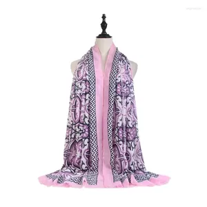 Шарфы, весенний тонкий атласный платок с принтом, шарф в этническом стиле с красочными краями, ромбами, солнцезащитный крем, хлопок, лен для женщин