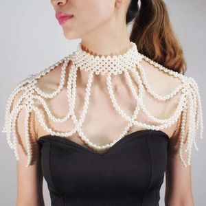 Diğer moda aksesuarları el yapımı inci gelin omuz zinciri kolye içi boş taklit moda inci vücut zinciri düğün toplantı sütyen zinciri şal takı 231115