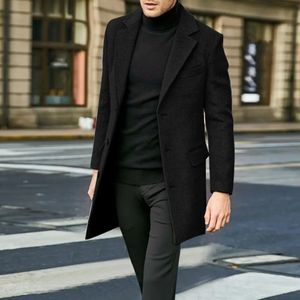 Men's Trench Coats Men Winter Solid Color Suit Coat Lapel Long Sleeve Flap Pockets Singlebreasted Midlength Warm Jacket Overcoat 231115