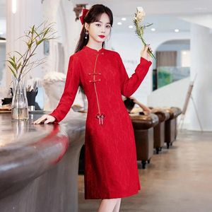 Ethnische Kleidung, traditionelles Chinesisch für Frauen, verbessertes Cheongsam, moderne Braut, Hochzeit, rotes Qipao-Kleid, Abendgarderobe, High Gear