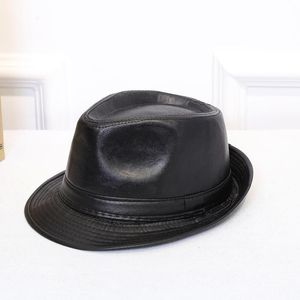 Beralar Deri Fedora Vintage Caps Beyefendi Bowler Kısa Brim Dispy Panama şapkası Caz Siyah Kapağı Erkekler İçin Kadınlar Beretsberets