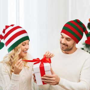 Yetişkin Noel Örme Şapka Elf Noel Beanies Noel Baba Kırmızı Yeşil Çizgili Örme Şapka Mutlu Noel Mutlu Yıllar Hediyeleri