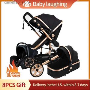 Strollers# Luxury Baby Stroller 3 in 1 Stable Aluminum Frame Portable Stroller Pram Newborn Bassinet Free Shipping Q231116