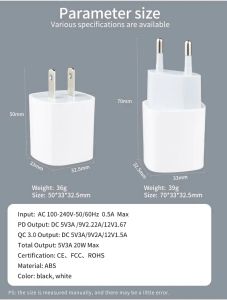 EU US Mini 20W Charger Dual Ports USB-C Power Adapter PD+QC3.0 USB Type C Wall Charger 12 LL