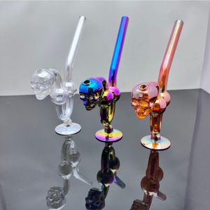 Sigara borusu mini nargile cam bonglar renkli metal şekil klasik elektroliz boyalı kafatası kemik cam duman pot