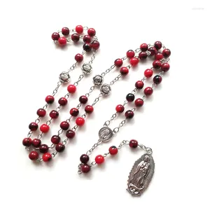 Ожерелья с подвесками, винтажные темно-красные стеклянные бусины, четки, ожерелье Девы для мужчин и женщин, религиозные украшения