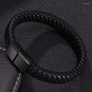 Очарование браслетов панк -ювелирные изделия Черно -коричневый кожаный браслет мужски из нержавеющей стали.