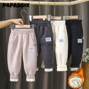 Trousers 2-13Y Winter Boys Thick Pants Kids Plus Velvet Warm Trousers Children Padded Cotton Long Pants Autumn Casual Sports PantsL231116