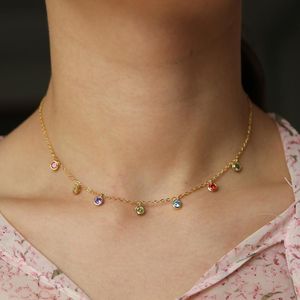 Choker Styles Zarte Schmuckfarbe Tiny Mini Colorful Cz Cham 7pc Charm Drop Fashion High Quality Halskette Chokers