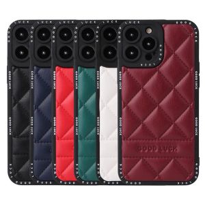Luxury Leather Phone Cases For iPhone 11 12 13 /Pro/Max/Promax Shockproof Soft Diamond Grid Full Slim Thin Drop Protective Cover 12 LL