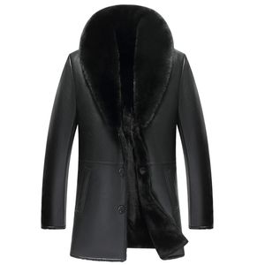 Erkek ceketleri promosyon düşük fiyat kış uzun sürılabilir büyük kürk yaka deri ceket erkekler sahte kalın çok sıcak ceket 231115
