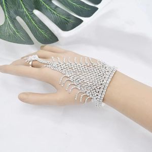 Bağlantı bilezikleri moda lüks berrak kristal rhinestone zinciri kadınlar için düğün gelin hediyesi parmak köle bilezik pulseras