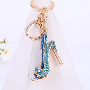 Anahtarlık moda kırmızı ve mavi zirkon yüksek topuklu şekil paslanmaz çelik mini anahtarlık kadınlar için zarif turizm hediyelik eşya mücevherleri