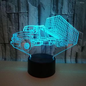 Gece Işıkları 3D Konteyner Kamyon Led Lambası 7 Renk Değiştiren RGB USB Masa Araba Işık Noel Dekoratif