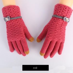 Beş Parmak Eldiven Sonbahar ve Kış Moda Kız Jakard Örme Kadınlar Sıcak Yün Düz Renk Split Finger1