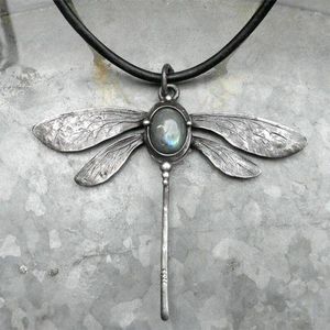 Ожерелья с подвесками ZHIXUN, женское ожерелье из этнической кожи со стрекозой, черный шнур в стиле бохо, длинный регулируемый ювелирные изделия ручной работы для пар