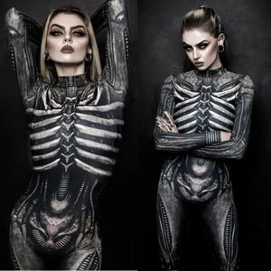 Abiti casual di base Horror Cosplay Scheletro Tuta Costumi di Halloween Slim Humen Corpo Donna Zentai Teschio Fantasma Vestito attillato Carnevale Dress Up Party 231116