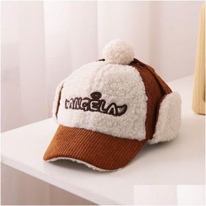 Beanie/Kafatası Kapakları Beanie Skl Kapakları Çocuk Sonbahar Kış Şapkaları Kulaklar ile Peluş Beyzbol Kapağı Çocuklar İçin Boy Kız Sevimli Pompom kadife Çalışma 2308 DHE4L